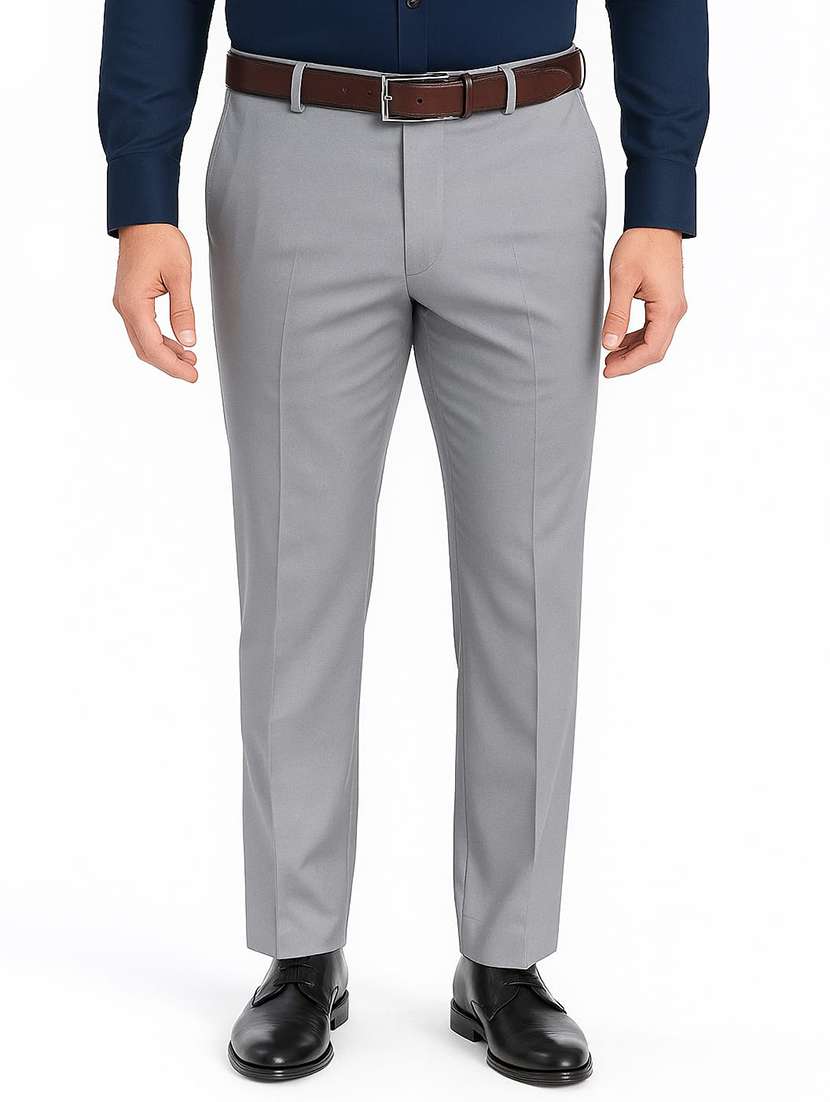 men solid mid rise flat front formal trouser