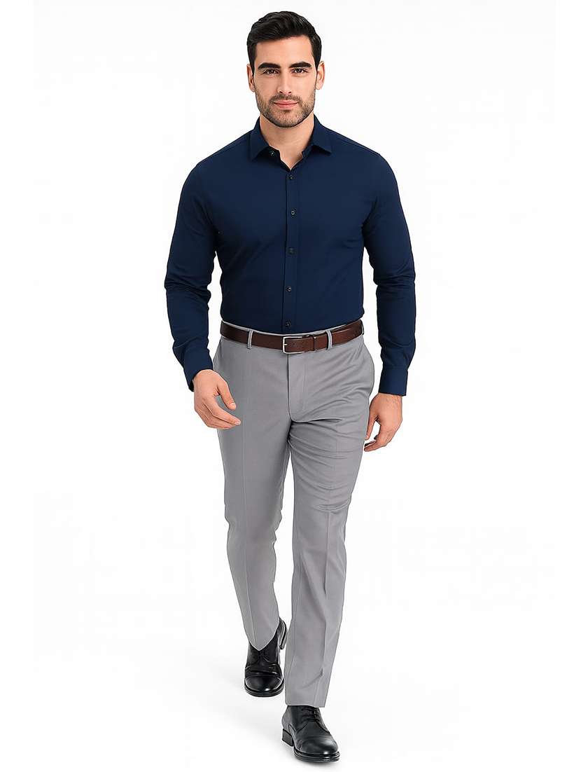 men solid mid rise flat front formal trouser - 22228296 -  Standard Image - 3