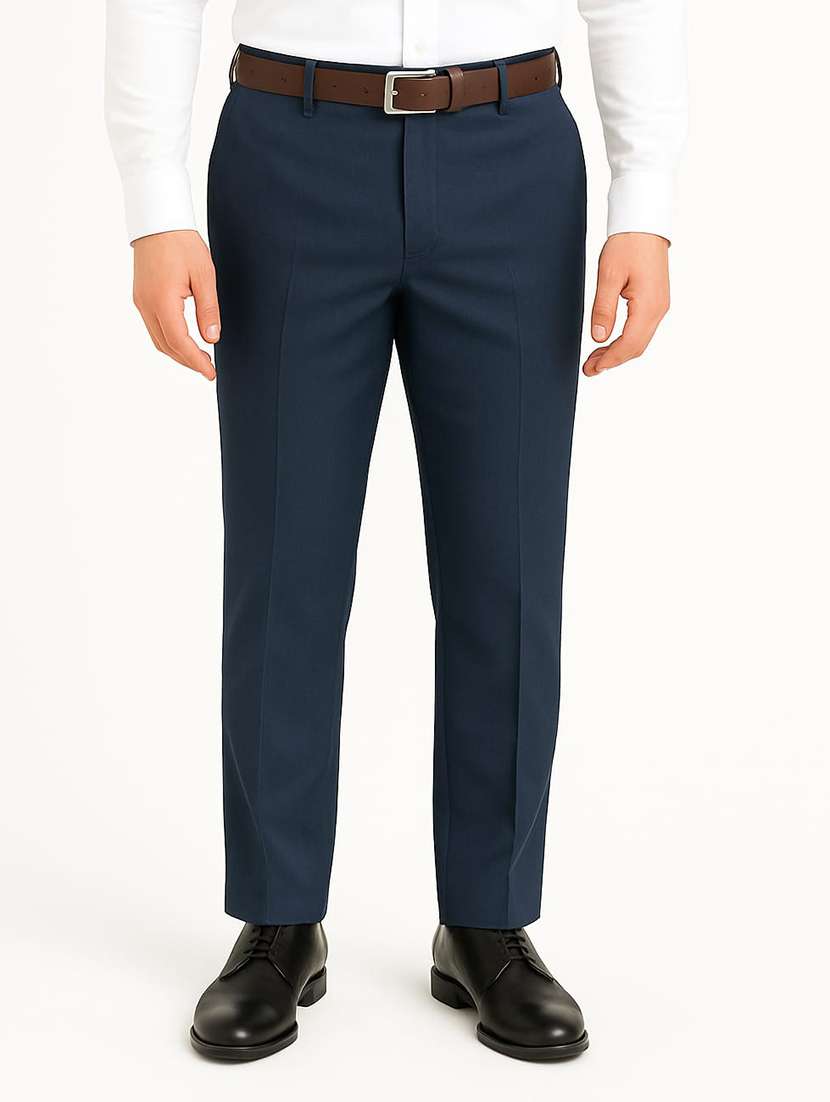 men solid mid rise flat front formal trouser