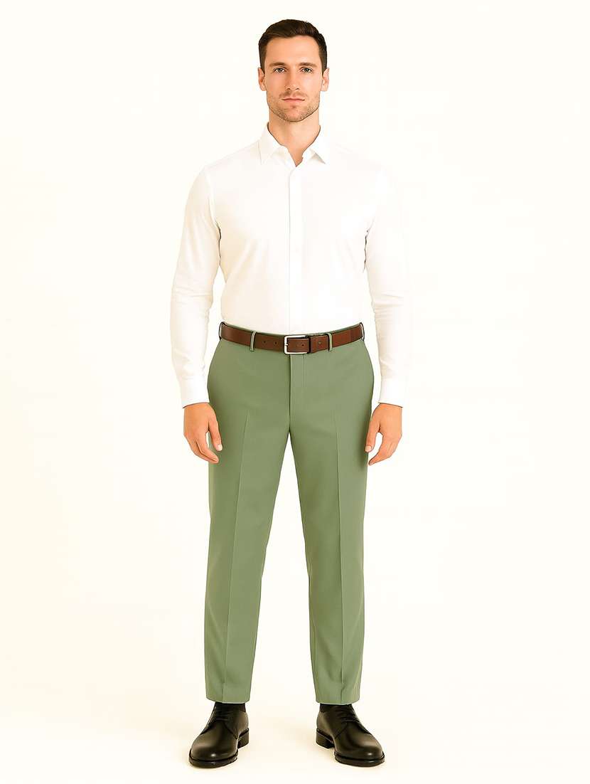 men solid mid rise flat front formal trouser - 22228299 -  Standard Image - 3