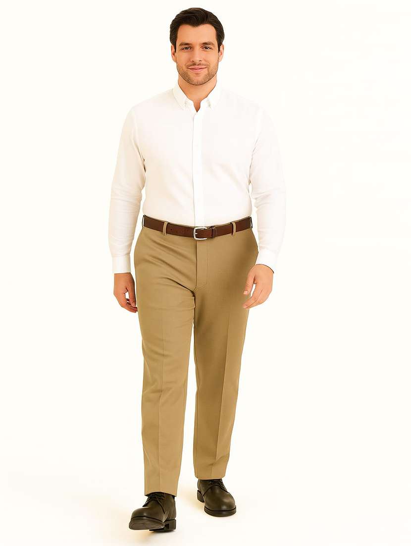 men solid mid rise flat front formal trouser - 22228300 -  Standard Image - 3