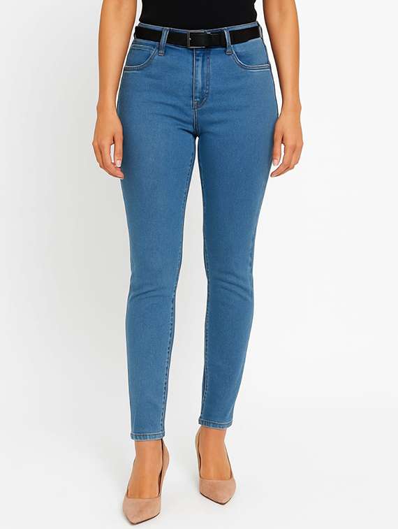 women solid high rise slim fit jean