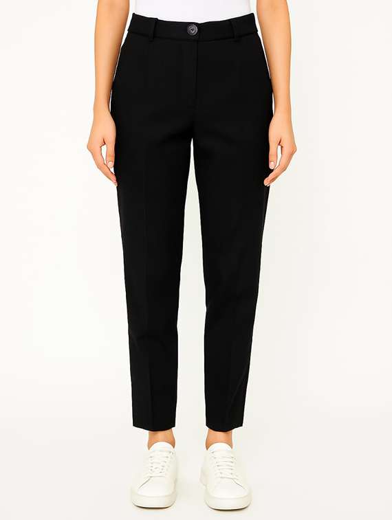 women solid high rise straight fit trouser