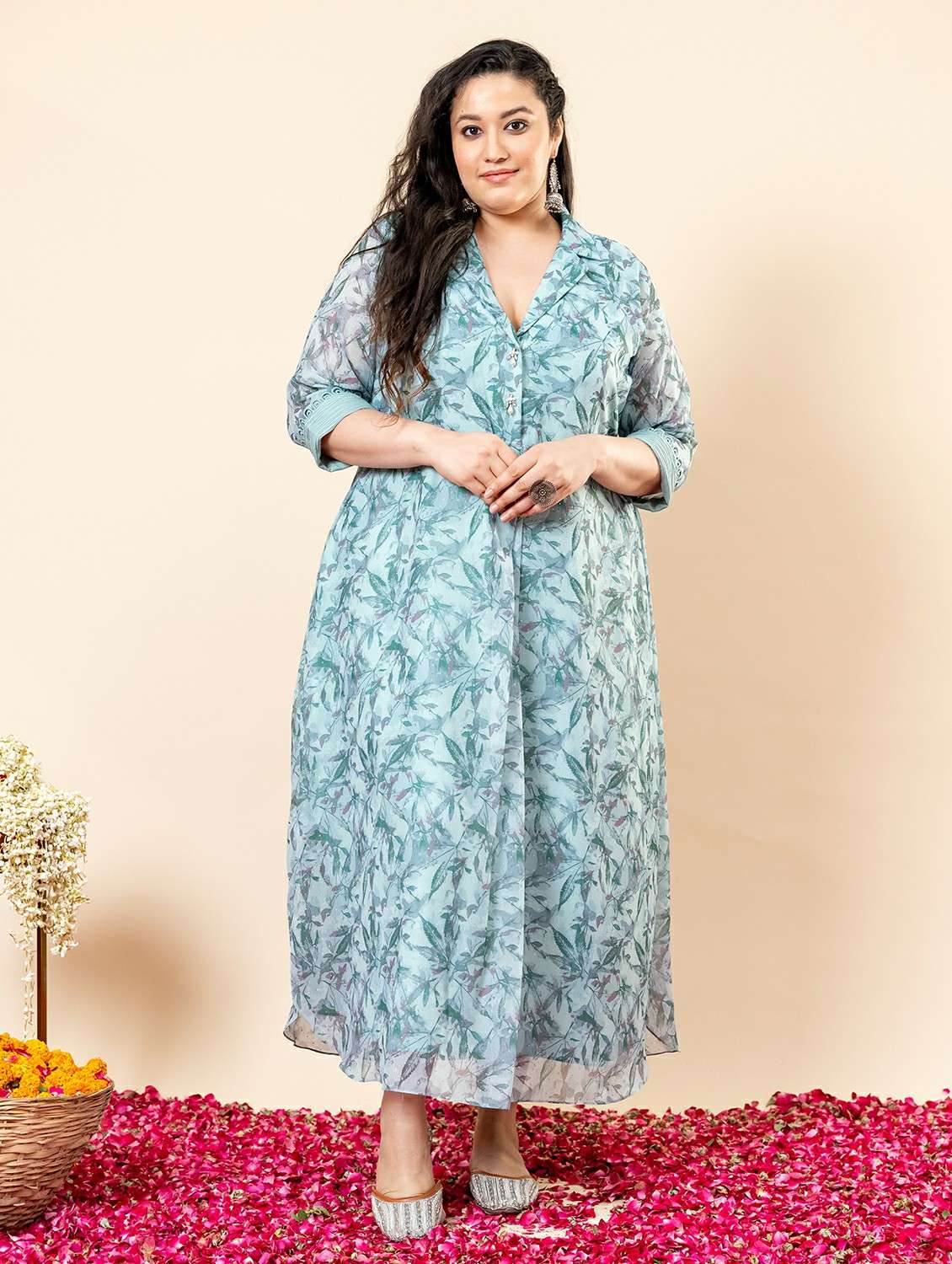 women plus size printed three quarter sleeve shirt dress - 22228318 -  Zoom Image - 0