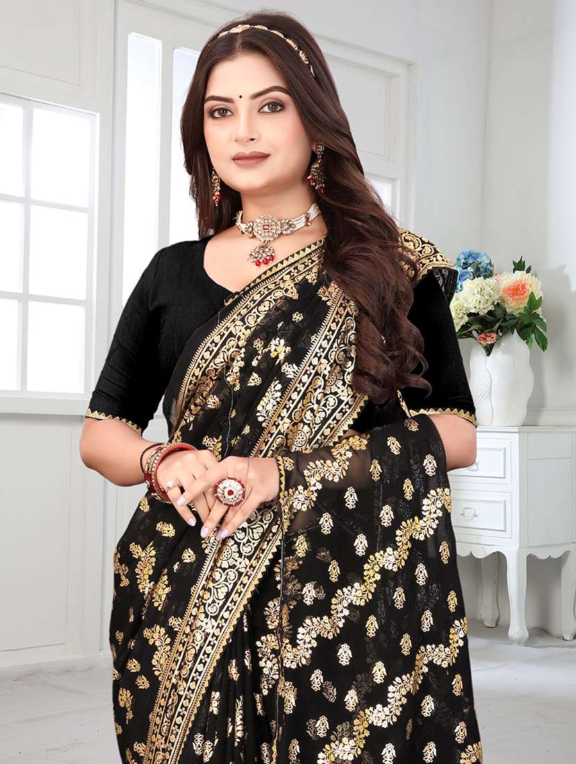 women foil printed saree with blouse - 22228369 -  Standard Image - 3