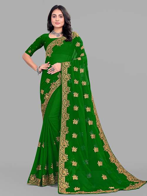 women solid with work embroidered saree with blouse - 22228370 -  Standard Image - 0