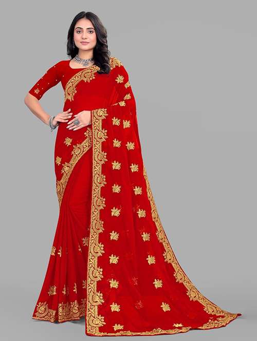 women solid with work embroidered saree with blouse - 22228372 -  Standard Image - 0