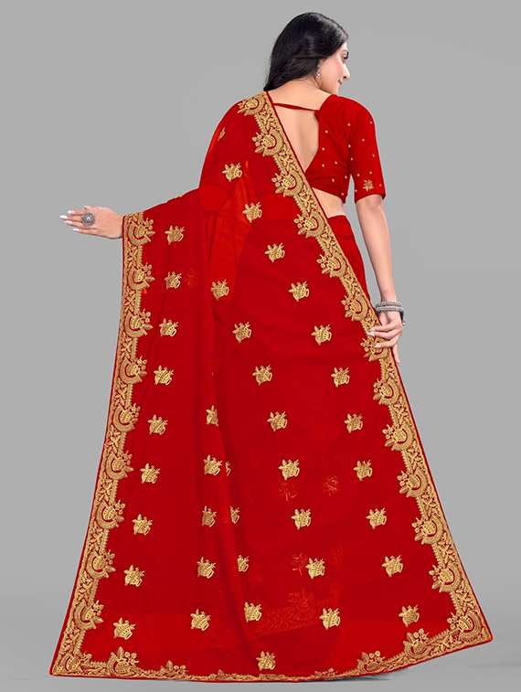 women solid with work embroidered saree with blouse - 22228372 -  Standard Image - 3