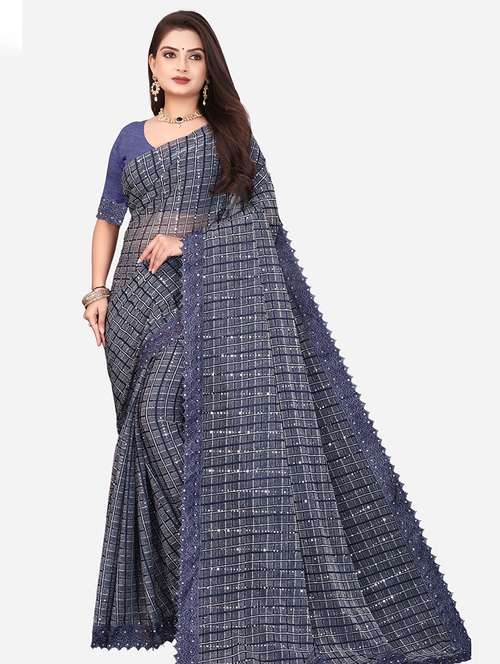 women checkered embellished saree with blouse - 22228373 -  Standard Image - 0