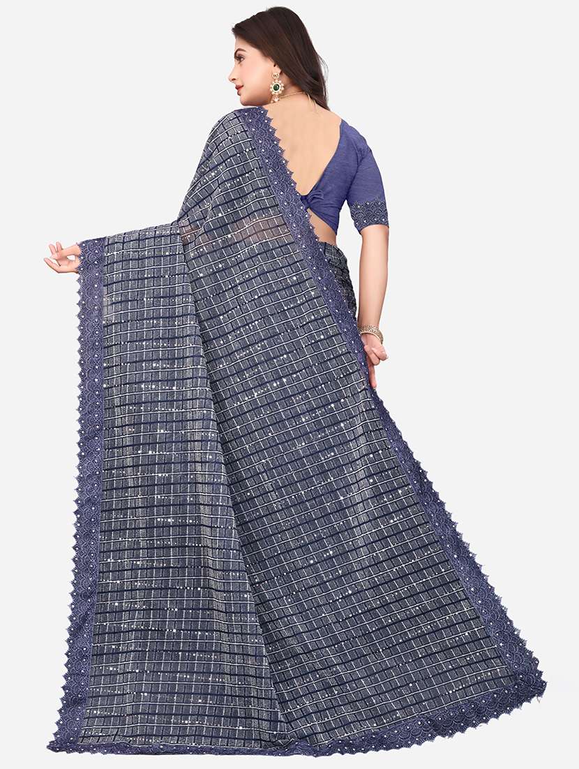 women checkered embellished saree with blouse - 22228373 -  Standard Image - 3