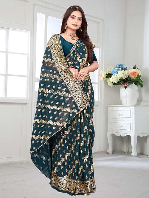 women foil printed saree with blouse - 22228376 -  Standard Image - 0