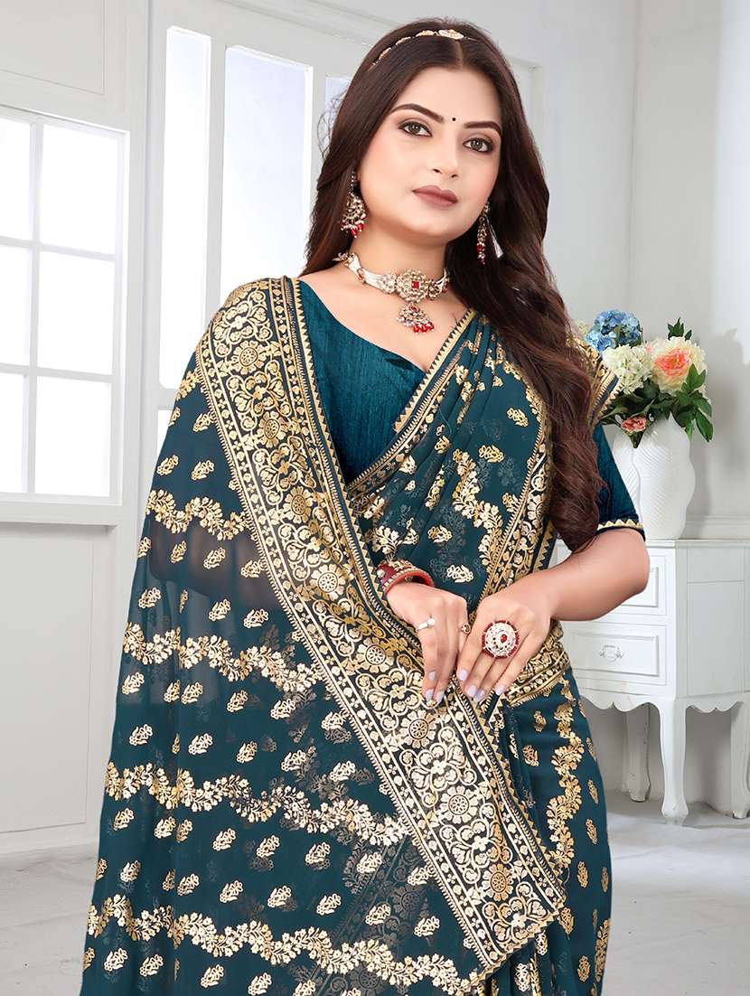women foil printed saree with blouse - 22228376 -  Standard Image - 3