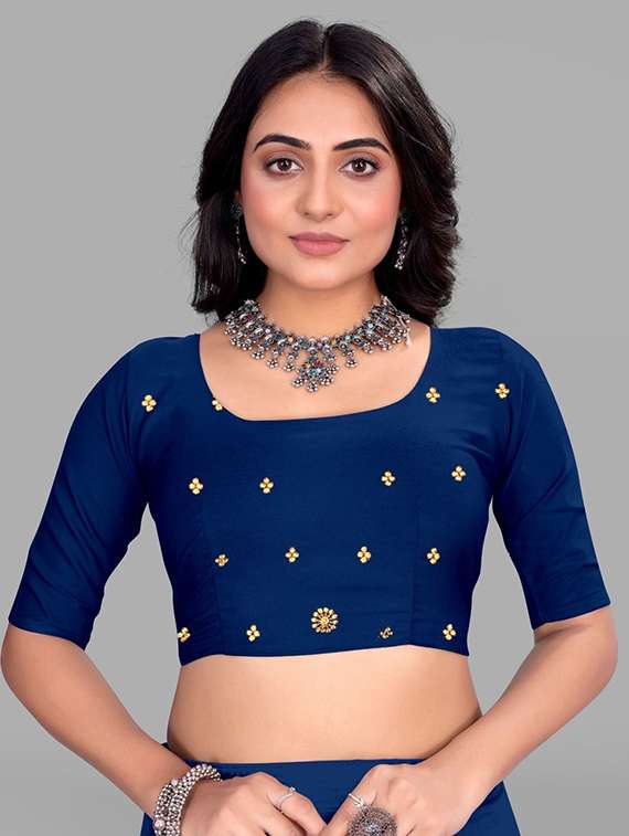 women solid with work embroidered saree with blouse - 22228380 -  Standard Image - 3