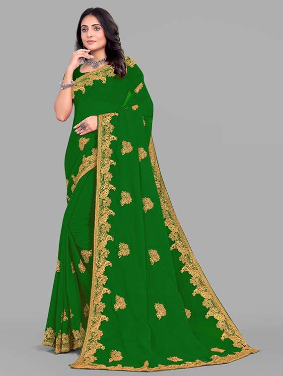 women solid with work embroidered saree with blouse