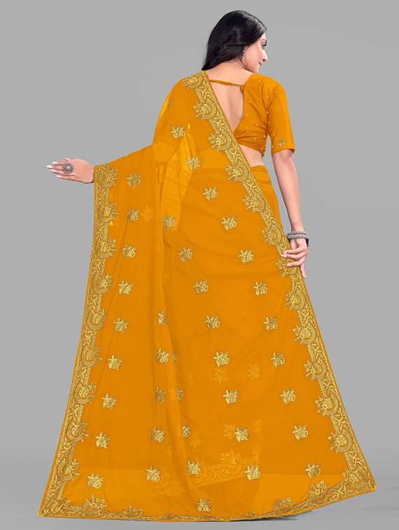 women solid with work embroidered saree with blouse - 22228388 -  Standard Image - 3