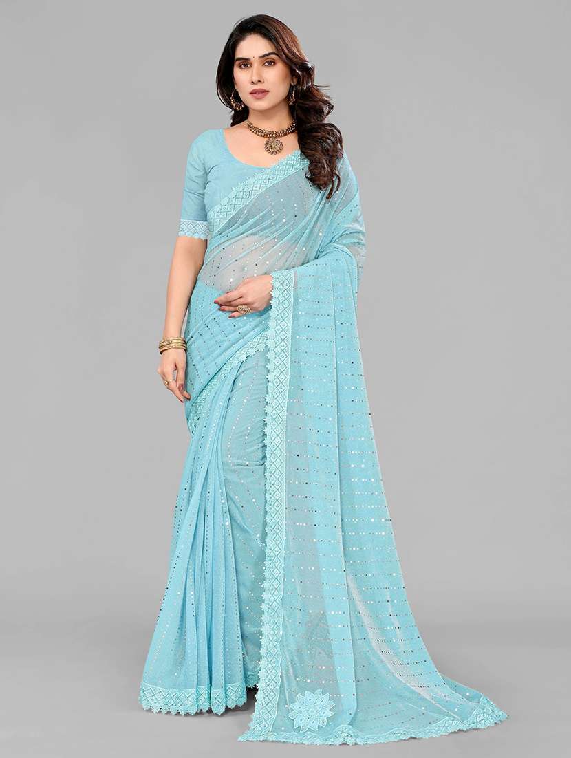 women solid with work embellished saree with blouse