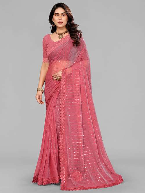 women solid with work embellished saree with blouse - 22228390 -  Standard Image - 0