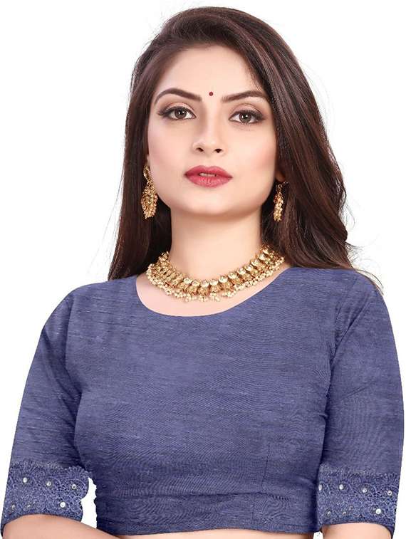 women solid with work embellished saree with blouse - 22228391 -  Standard Image - 3