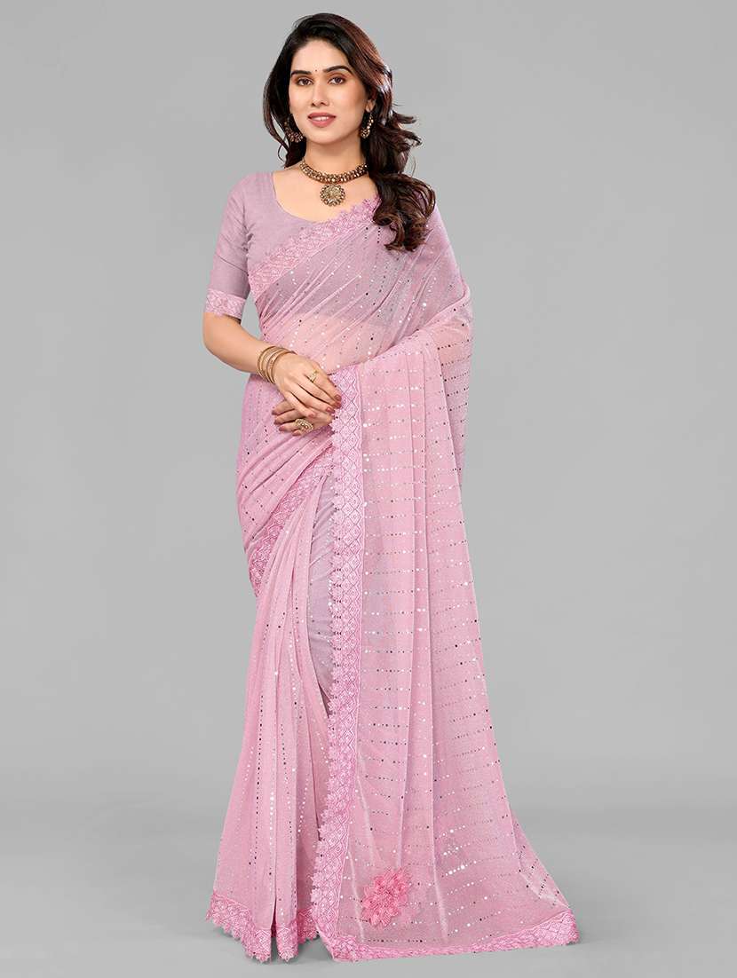 women solid with work embellished saree with blouse