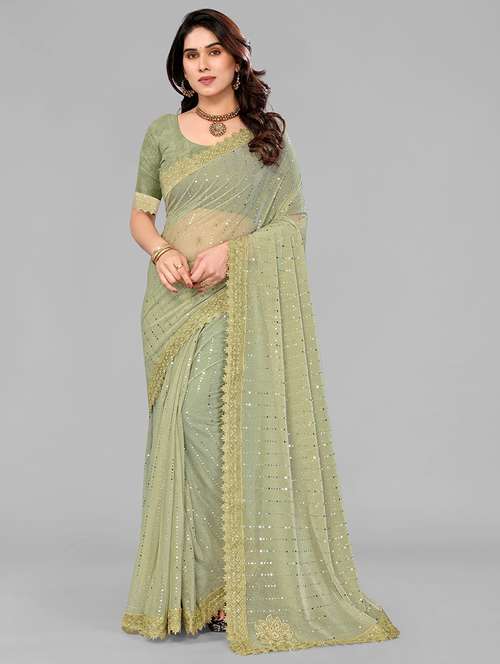 women solid with work embellished saree with blouse - 22228395 -  Standard Image - 0