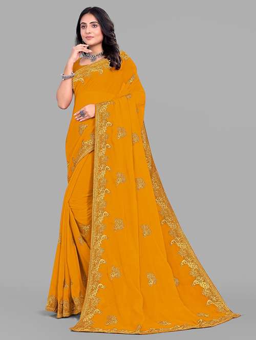 women solid with work embroidered saree with blouse - 22228396 -  Standard Image - 0