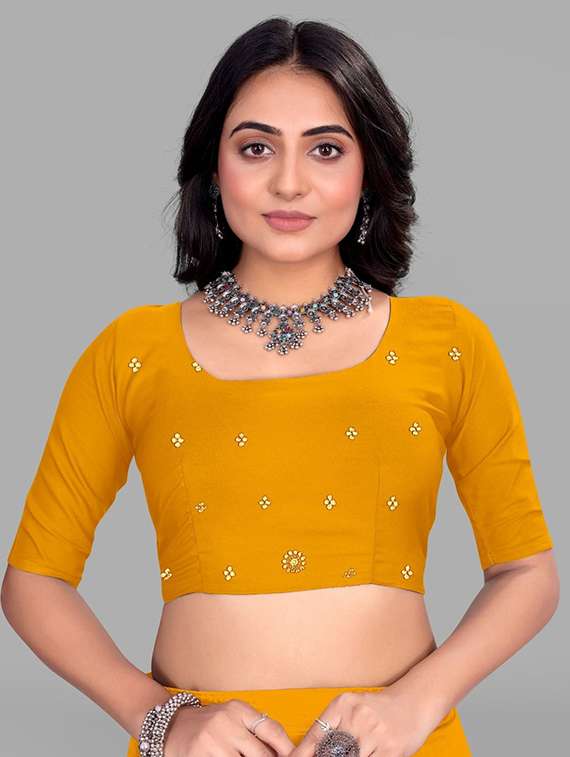 women solid with work embroidered saree with blouse - 22228396 -  Standard Image - 3