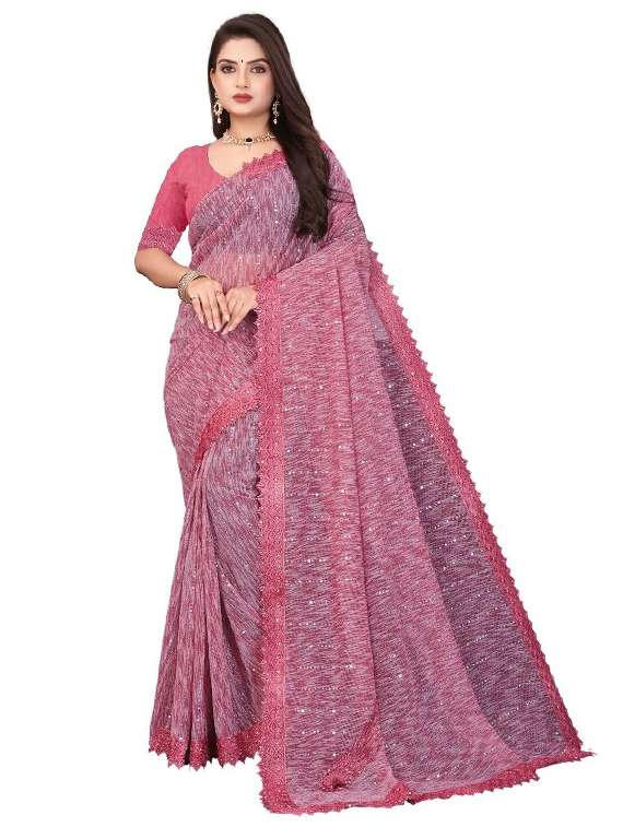 women solid with work embellished saree with blouse