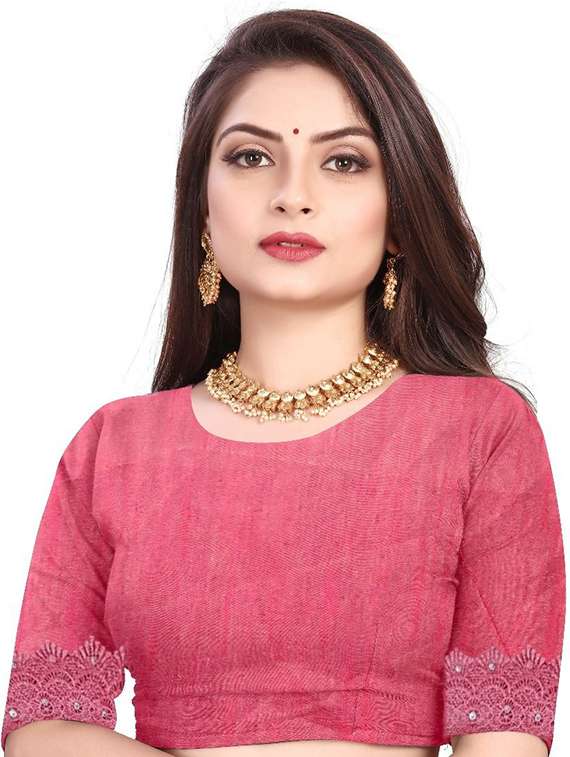 women solid with work embellished saree with blouse - 22228397 -  Standard Image - 3