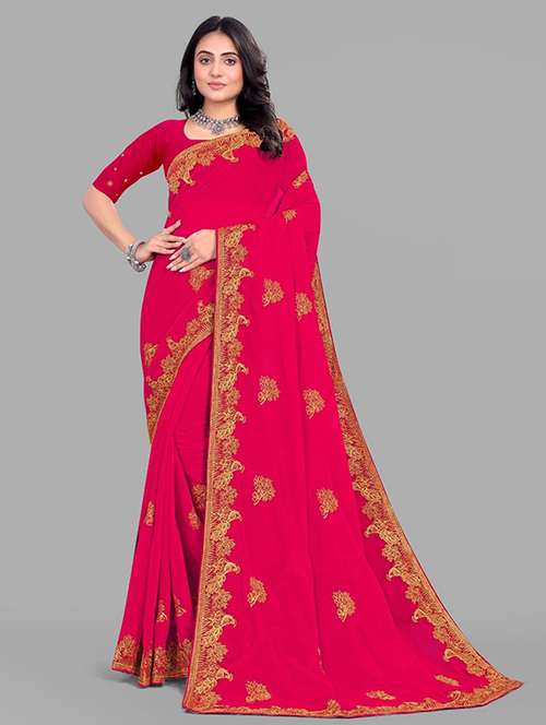 women solid with work embroidered saree with blouse - 22228398 -  Standard Image - 0