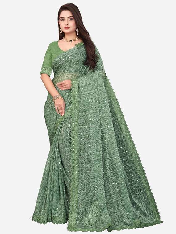 women solid with work embellished saree with blouse