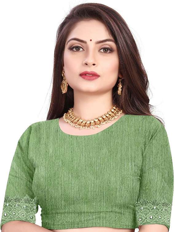 women solid with work embellished saree with blouse - 22228400 -  Standard Image - 3