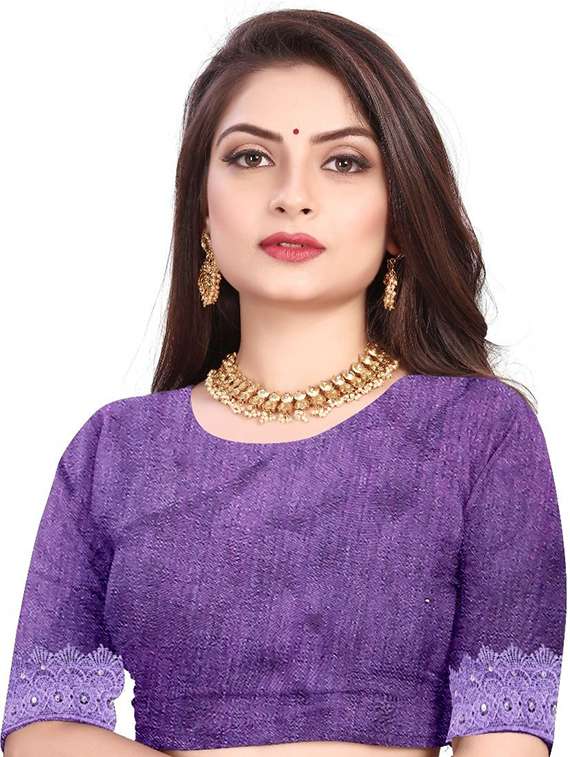 women solid with work embellished saree with blouse - 22228401 -  Standard Image - 3