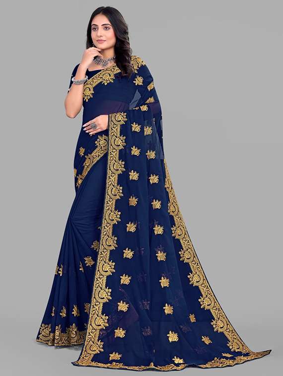 women solid with work embroidered saree with blouse