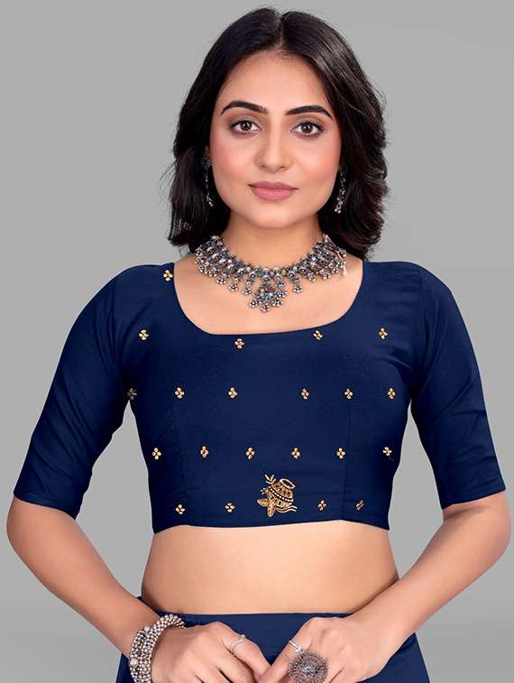 women solid with work embroidered saree with blouse - 22228402 -  Standard Image - 3