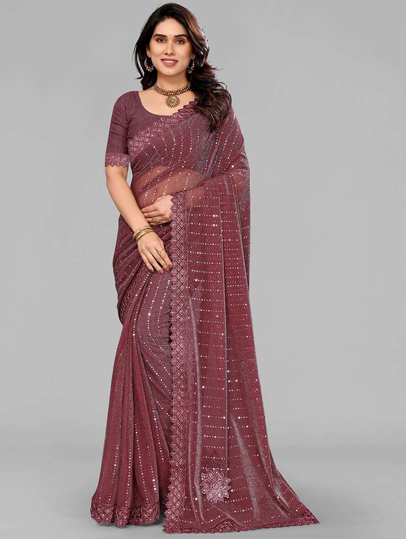 women solid with work embellished saree with blouse