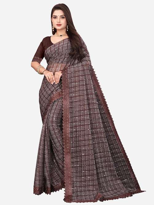 women checkered embellished saree with blouse - 22228405 -  Standard Image - 0