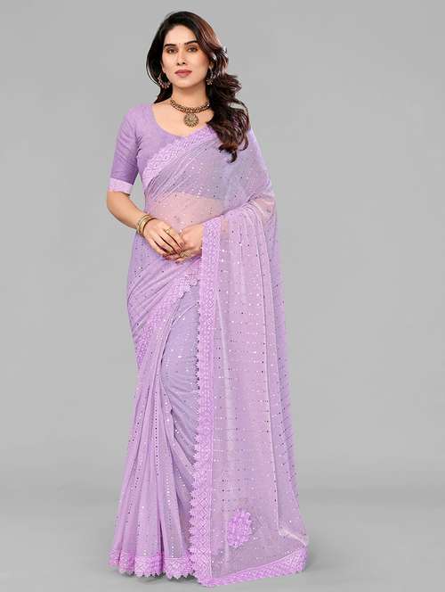 women solid with work embellished saree with blouse - 22228410 -  Standard Image - 0