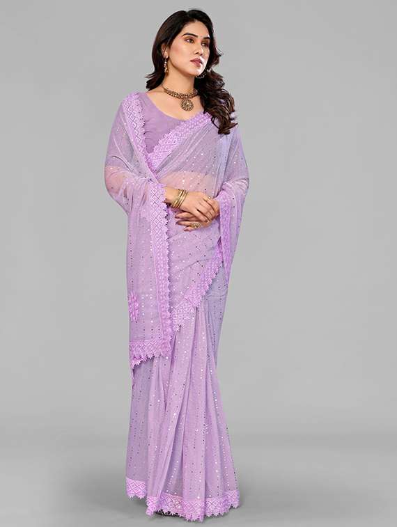 women solid with work embellished saree with blouse - 22228410 -  Standard Image - 3