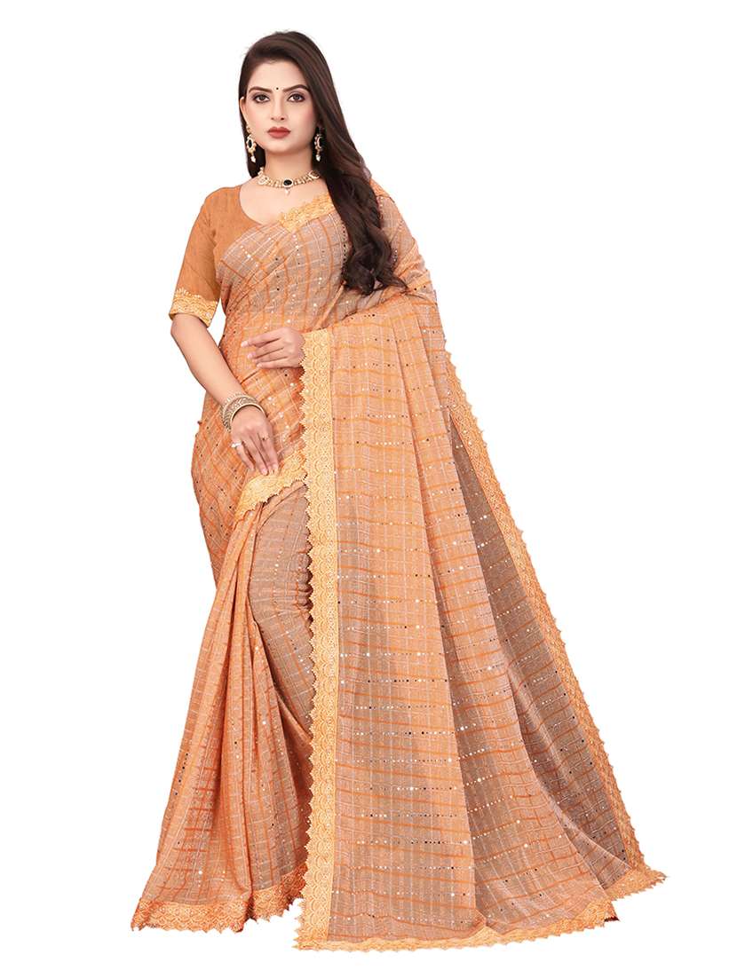 women checkered embellished saree with blouse