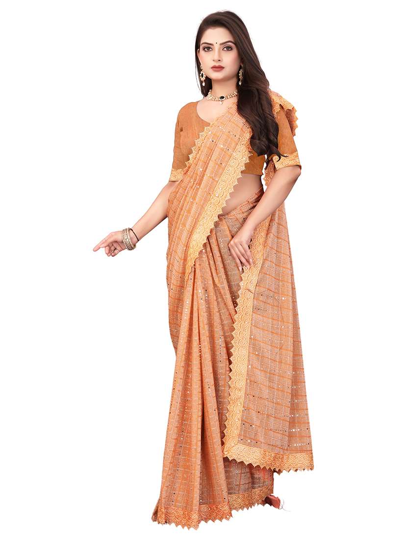women checkered embellished saree with blouse - 22228411 -  Standard Image - 3