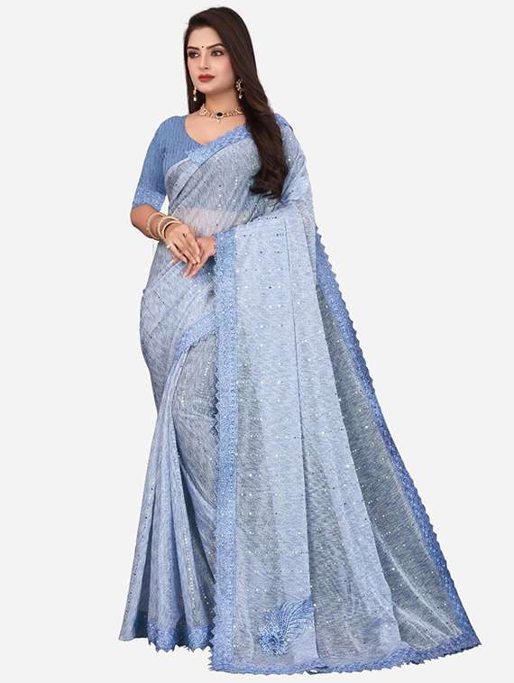 women solid with work embellished saree with blouse