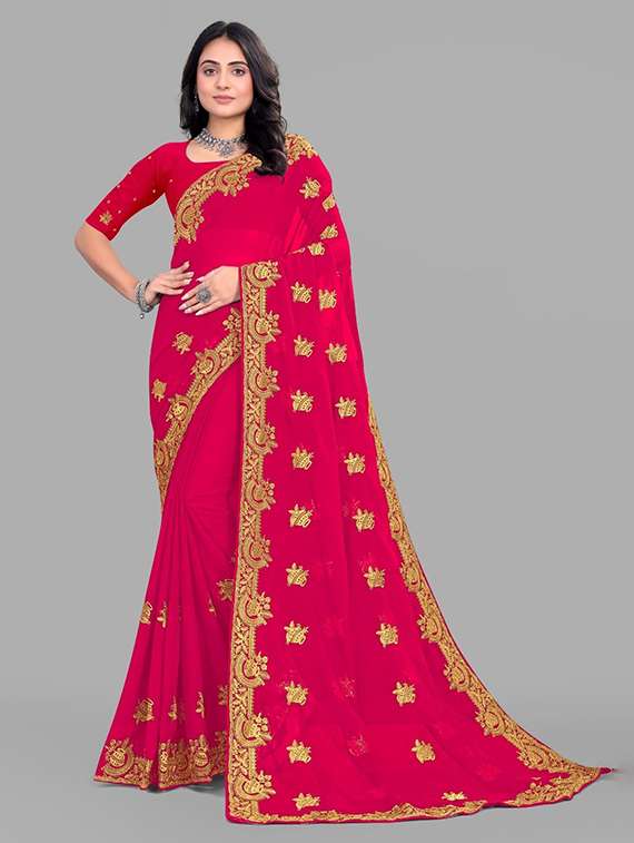 women solid with work embroidered saree with blouse