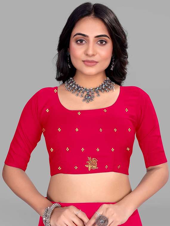 women solid with work embroidered saree with blouse - 22228416 -  Standard Image - 3