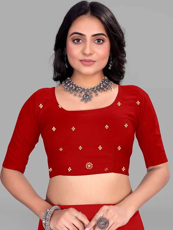 women solid with work embroidered saree with blouse - 22228417 -  Standard Image - 3