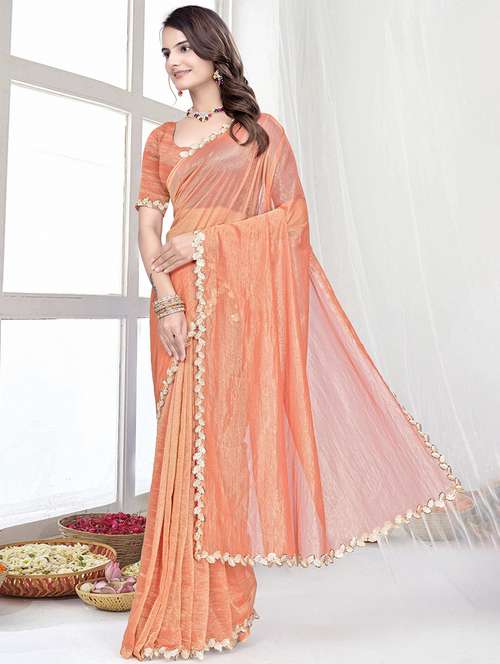 women solid with embellished bordered saree with blouse - 22228424 -  Standard Image - 0