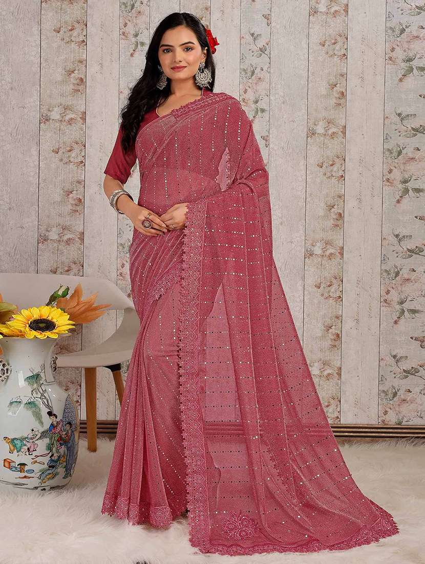 women solid with work embellished saree with blouse