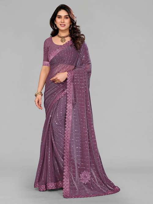 women solid with work embellished saree with blouse - 22228448 -  Standard Image - 0