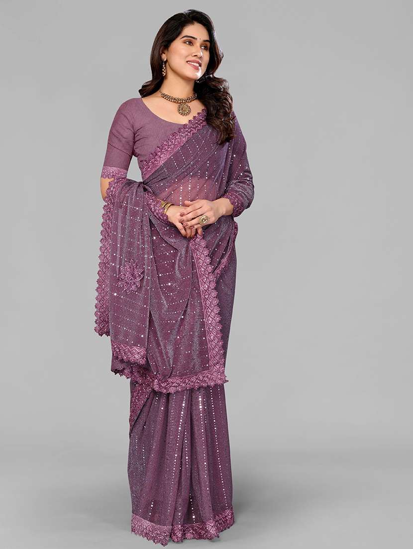 women solid with work embellished saree with blouse - 22228448 -  Standard Image - 3