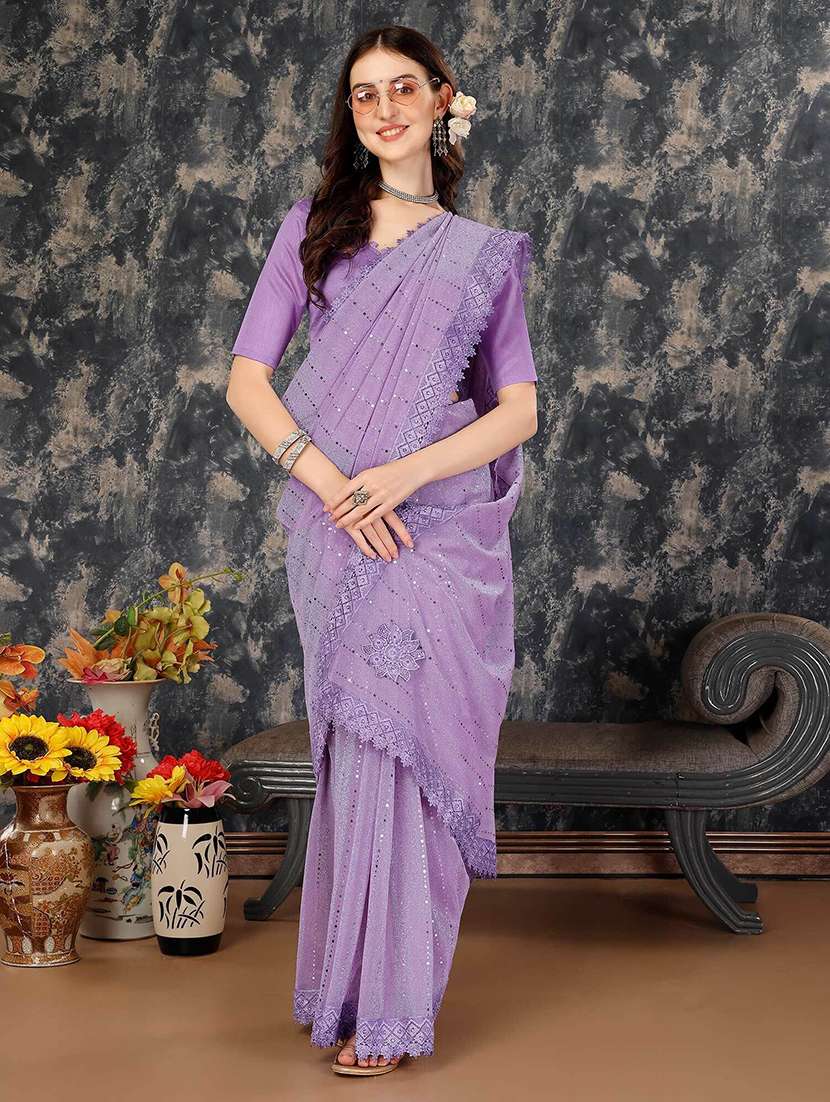 women solid with work embellished saree with blouse