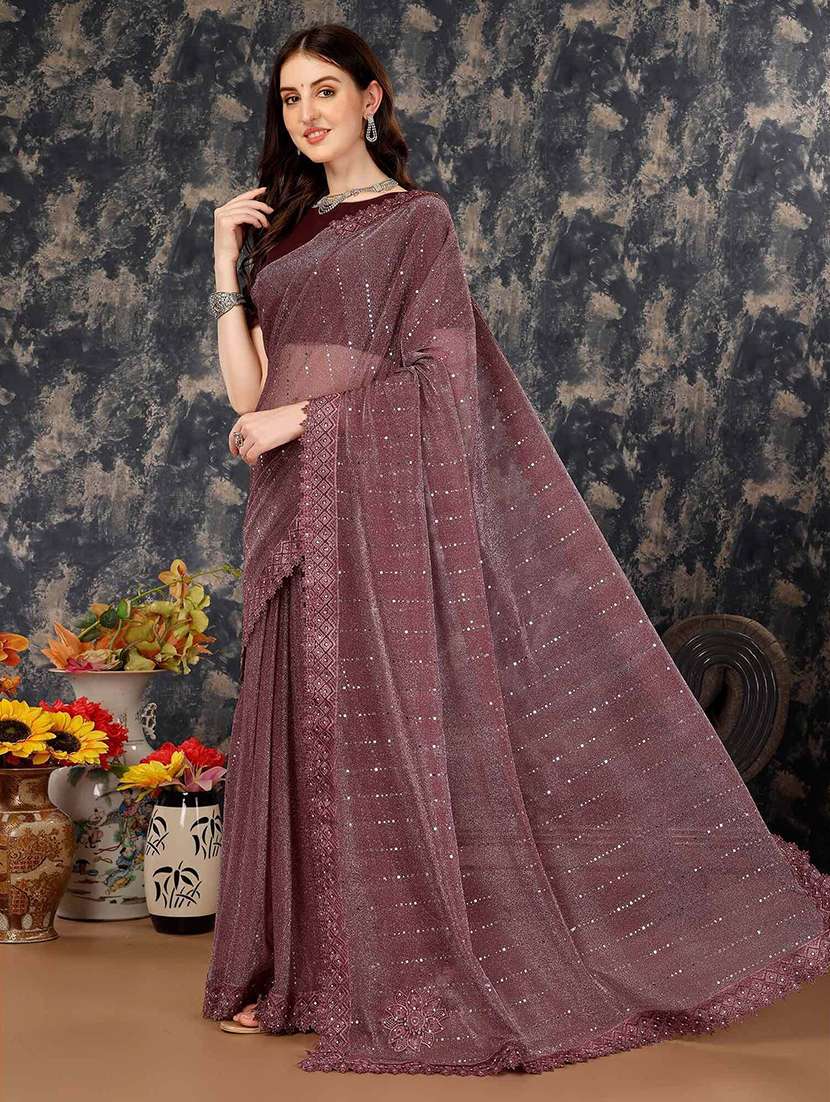 women solid with work embellished saree with blouse